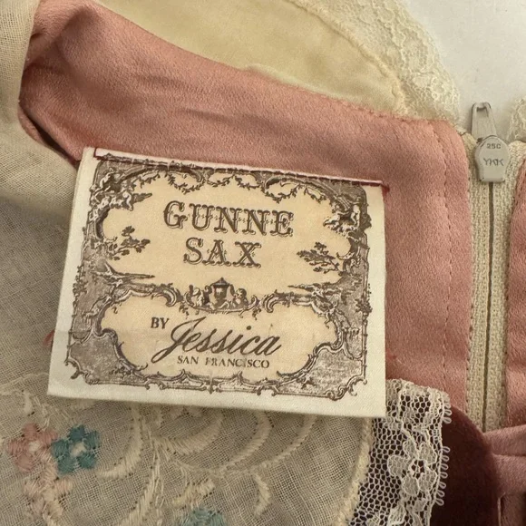 Gunne Sax Vintage Maxi Dress Lace Prairie Cottage Core - Picture 9 of 13